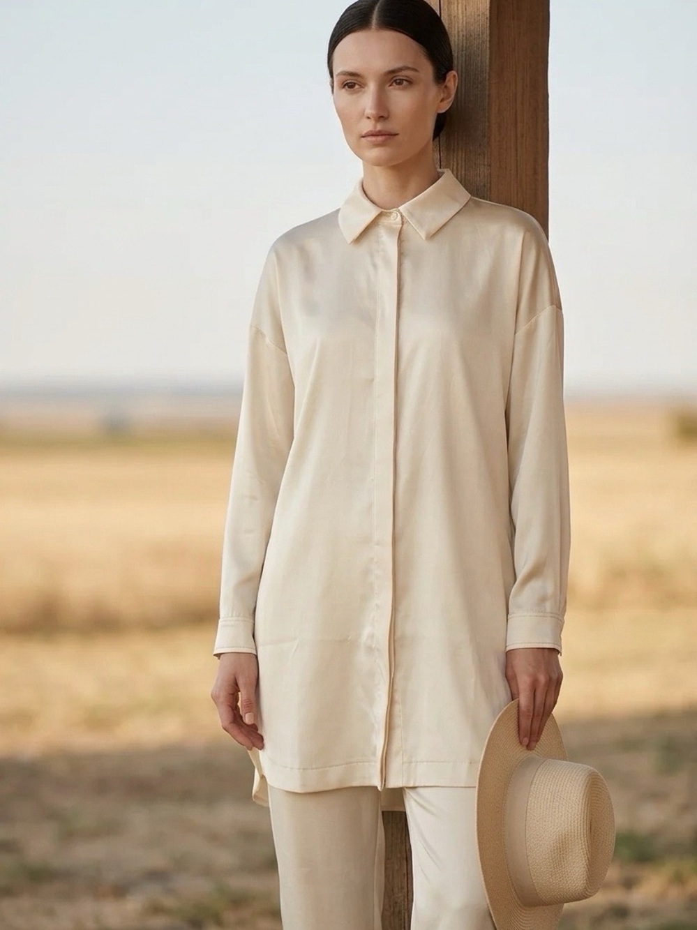 Intempo Cream Button-Up Longline Tie Waist Shirt NWT Size 2X